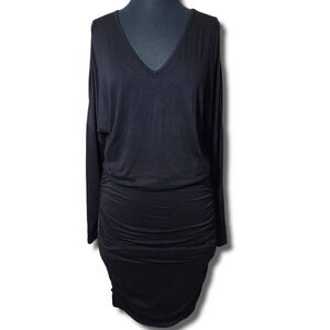 Mustard Seed V neck batwing sleeves ruched skirt dress black sz M